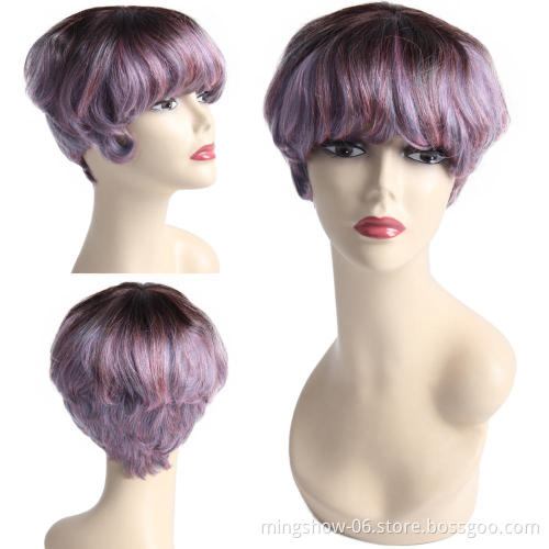 Short Hair Colorful Synthetic Cospaly Wig High Temperature Fiber Wig Halloween Party Wig for Women